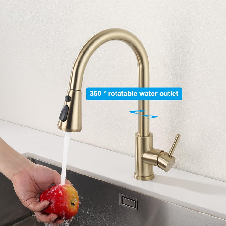 Edelstahl Küchenarmatur mit Ausziehbar Brause, Wasserhahn Küche mit 3 Strahlarten, 360° Drehbare Hoc