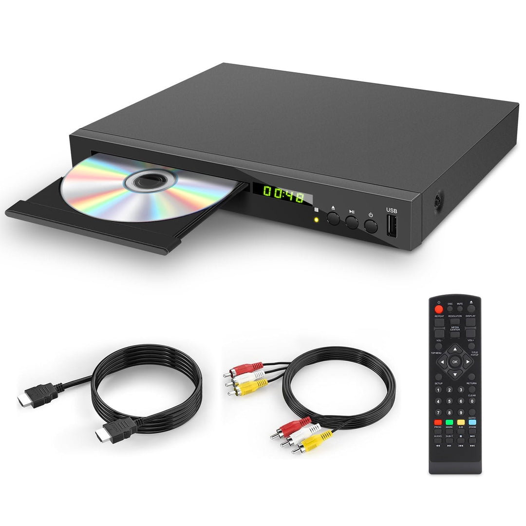 Blu-ray Player für TV, Kompakt Blu-ray-Disc-Player 1080P DVD-Player mit HDMI-Ausgang, AV-Ausgang, Ko