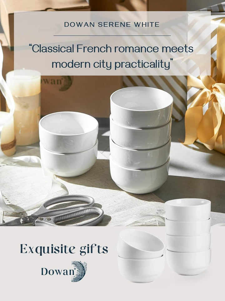 DOWAN Dessertschalen 6er Set, 300ml Weiss Müslischalen Keramik, Φ10.5cm Kleine Eisschale, Suppenscha