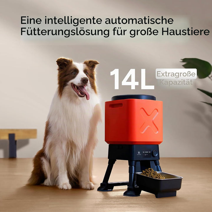 14L Automatischer Hundefutterspender für grosse Rassen - Extra grosse Kapazität, Anti-Blockage, zeit