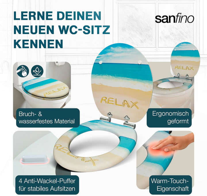 Premium WC Sitz mit Absenkautomatik – hochwertige Toilettendeckel aus Holz, viele bunte Motive, hohe