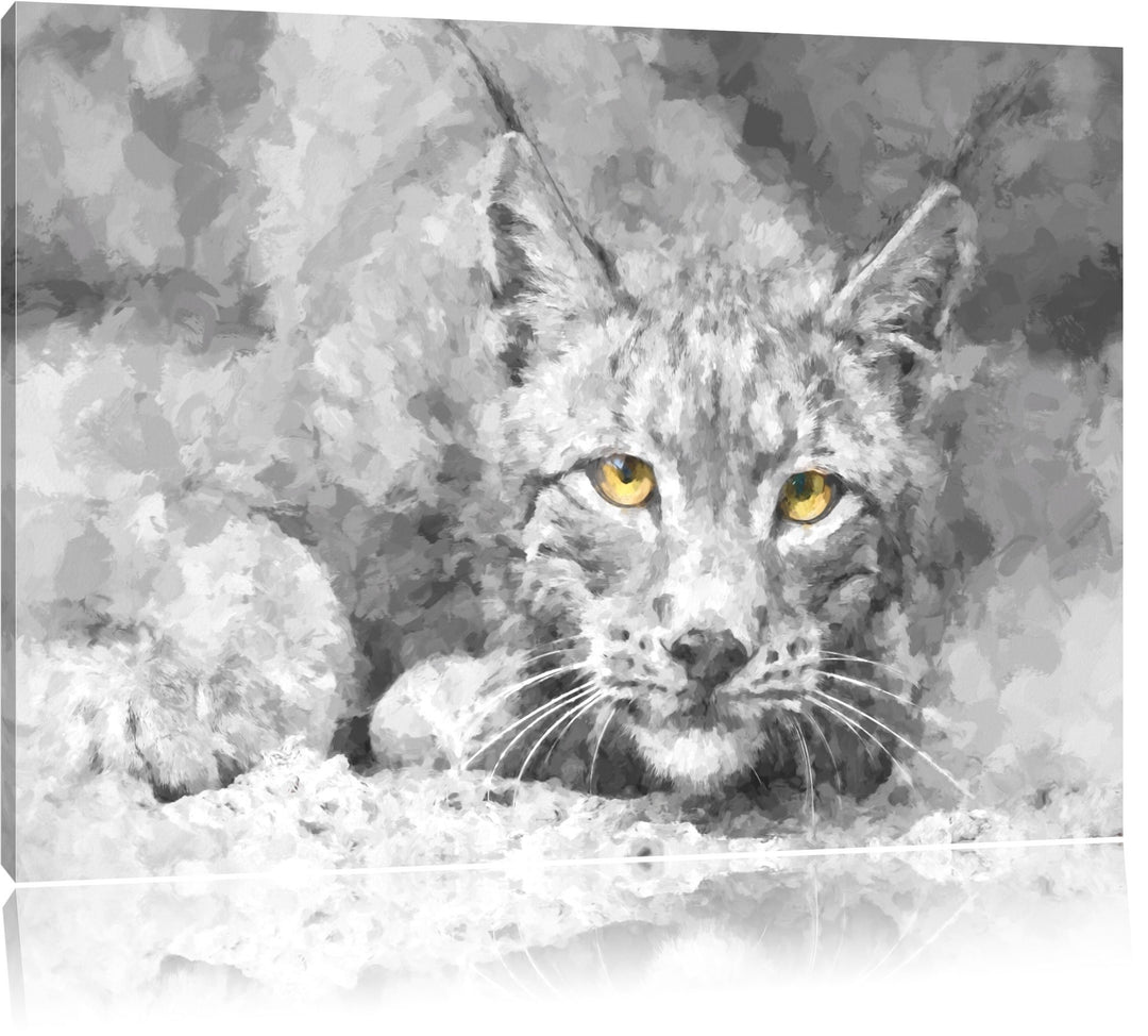 schöner wachsamer Luchs schwarz/weiss Deluxe Format: 100x70 cm auf Leinwand, XXL riesige Bilder fert