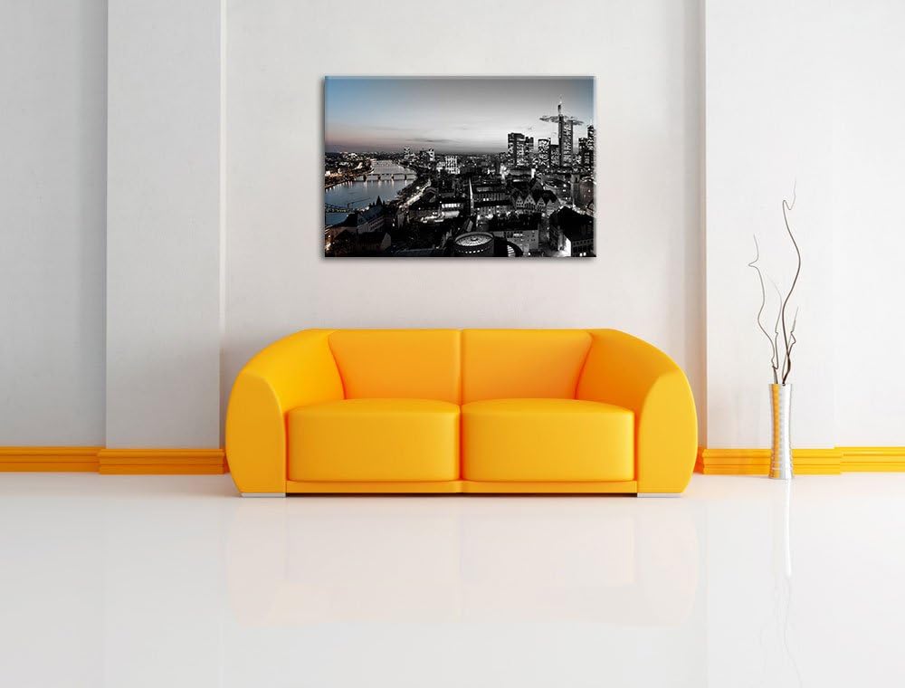 Frankfurter Skyline bei Sonnenuntergang schwarz/weiss Format: 100x70 auf Leinwand, XXL riesige Bilde