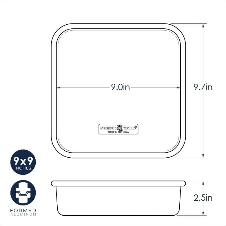 Nordic Ware Kuchenform aus natürlichem Aluminium, quadratisch, 22,9 x 22,9 cm Quadratische Pfanne, Q