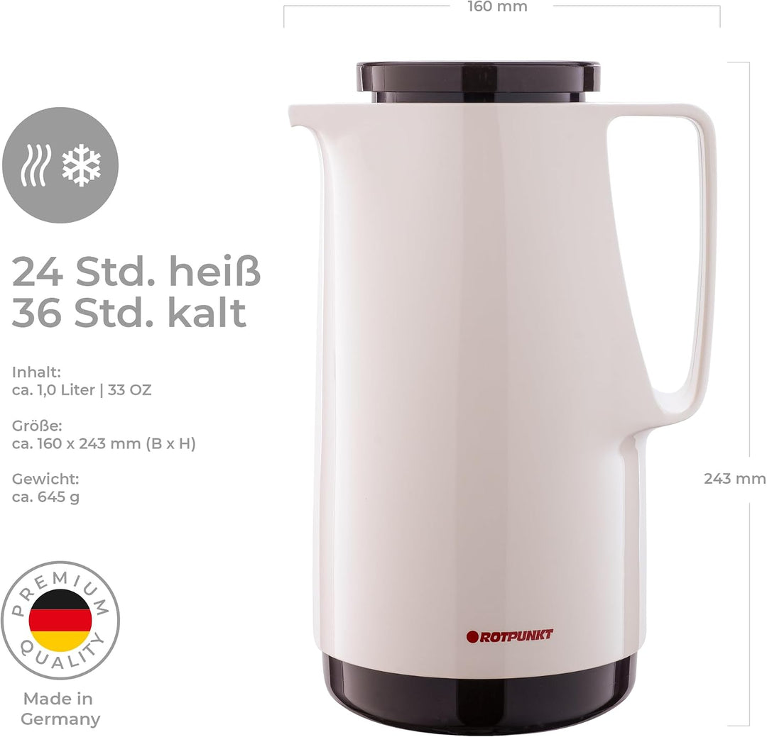 ROTPUNKT Isolierkanne 760 Maxima 1,0 l | Zweifunktions-Drehverschluss | BPA-frei - gesundes Trinken