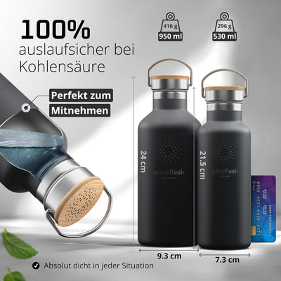 Trinkflasche Edelstahl mit Strohhalm, Infuser + 3 Deckel: BPA-frei, Auslaufsicher, Kohlensäure geeig