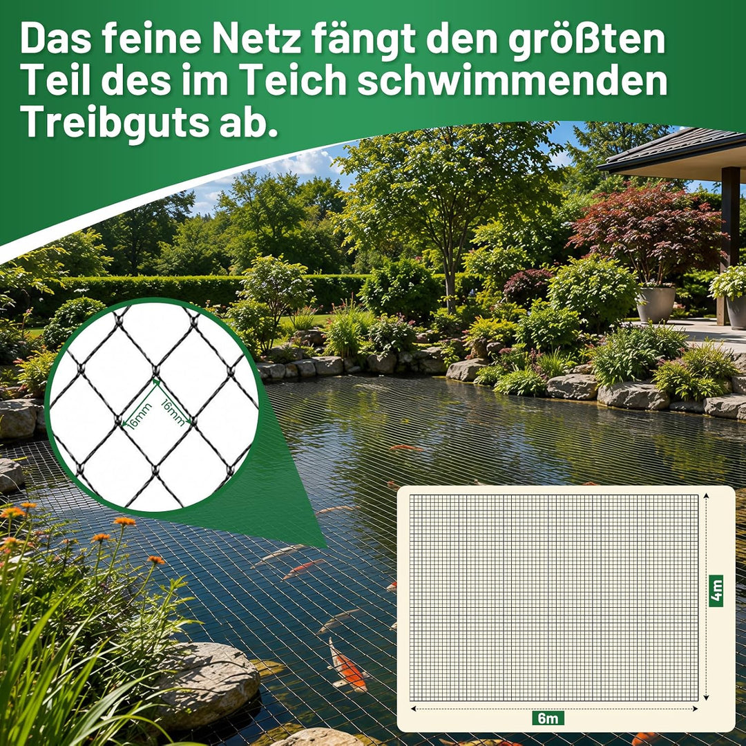 Teichnetz - 4x6m I Vogelschutznetz Katzennetz für Balkon, witterungs- &amp; UV-beständig I Teich Netz fe