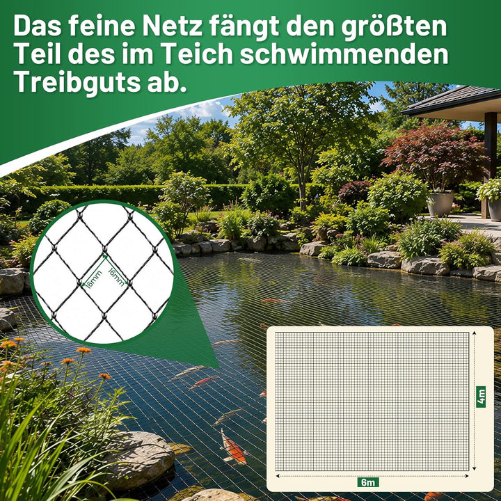 Teichnetz - 4x6m I Vogelschutznetz Katzennetz für Balkon, witterungs- &amp; UV-beständig I Teich Netz fe
