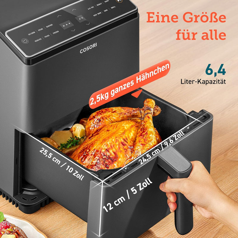 COSORI Heissluftfritteuse mit Dual Blaze Tech, 6,4 Liter Smart Airfryer mit Full Touch Screen, 12 Mu