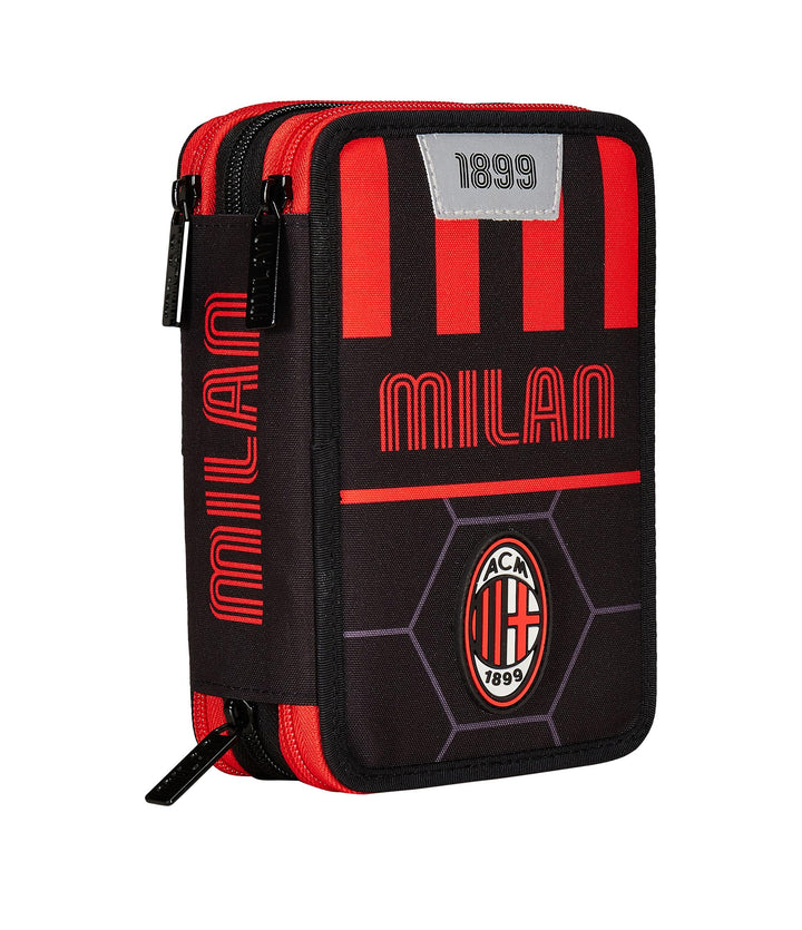 Seven Schulmäppchen mit 3 Fächern, A.C. Milan Fussball – Path of Victory, rot schwarz – Stiftehalter