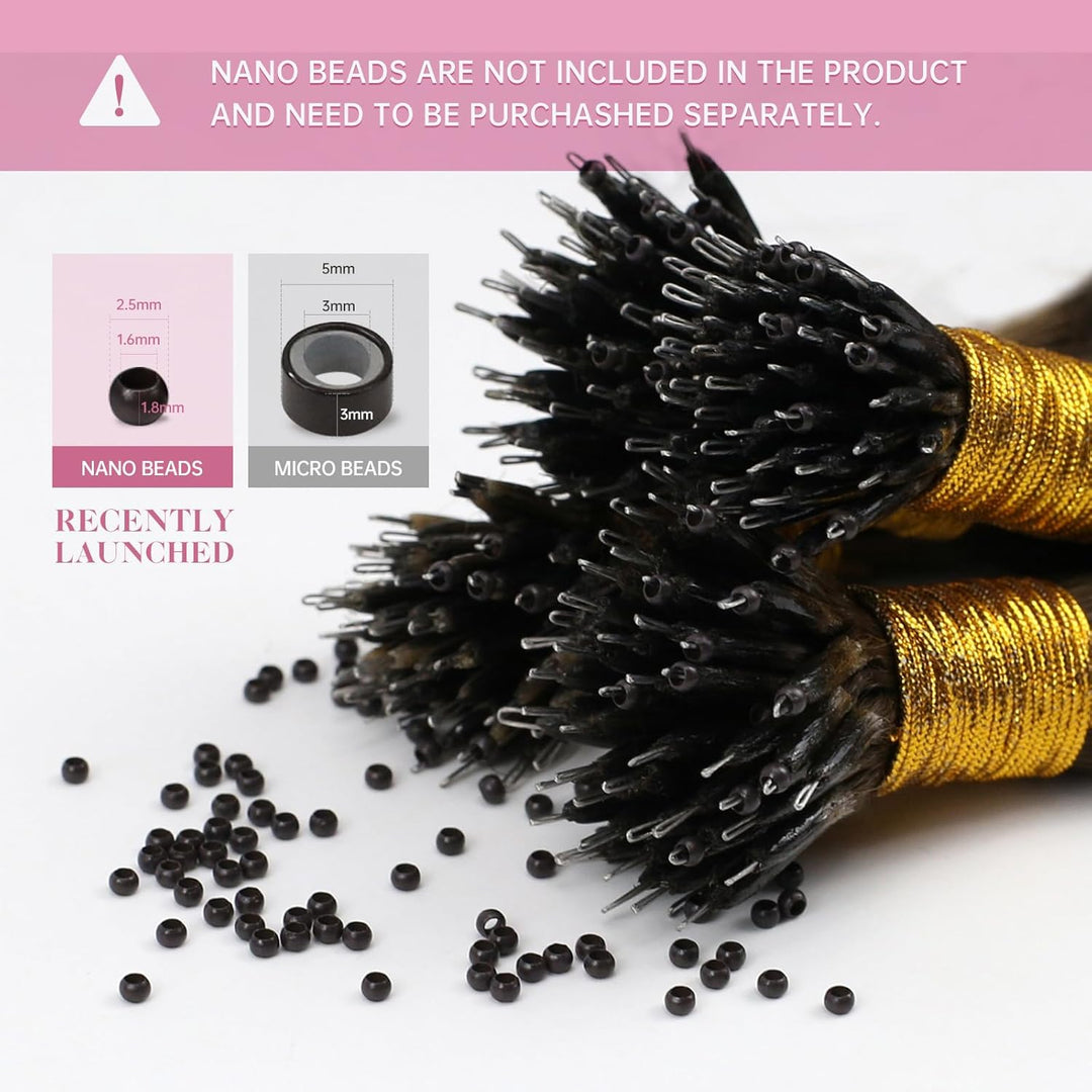YoungSee Nanoring Echthaar Extensions Braun Nanoring Extensions Lang Nanoring Hair Extensions 55cm N