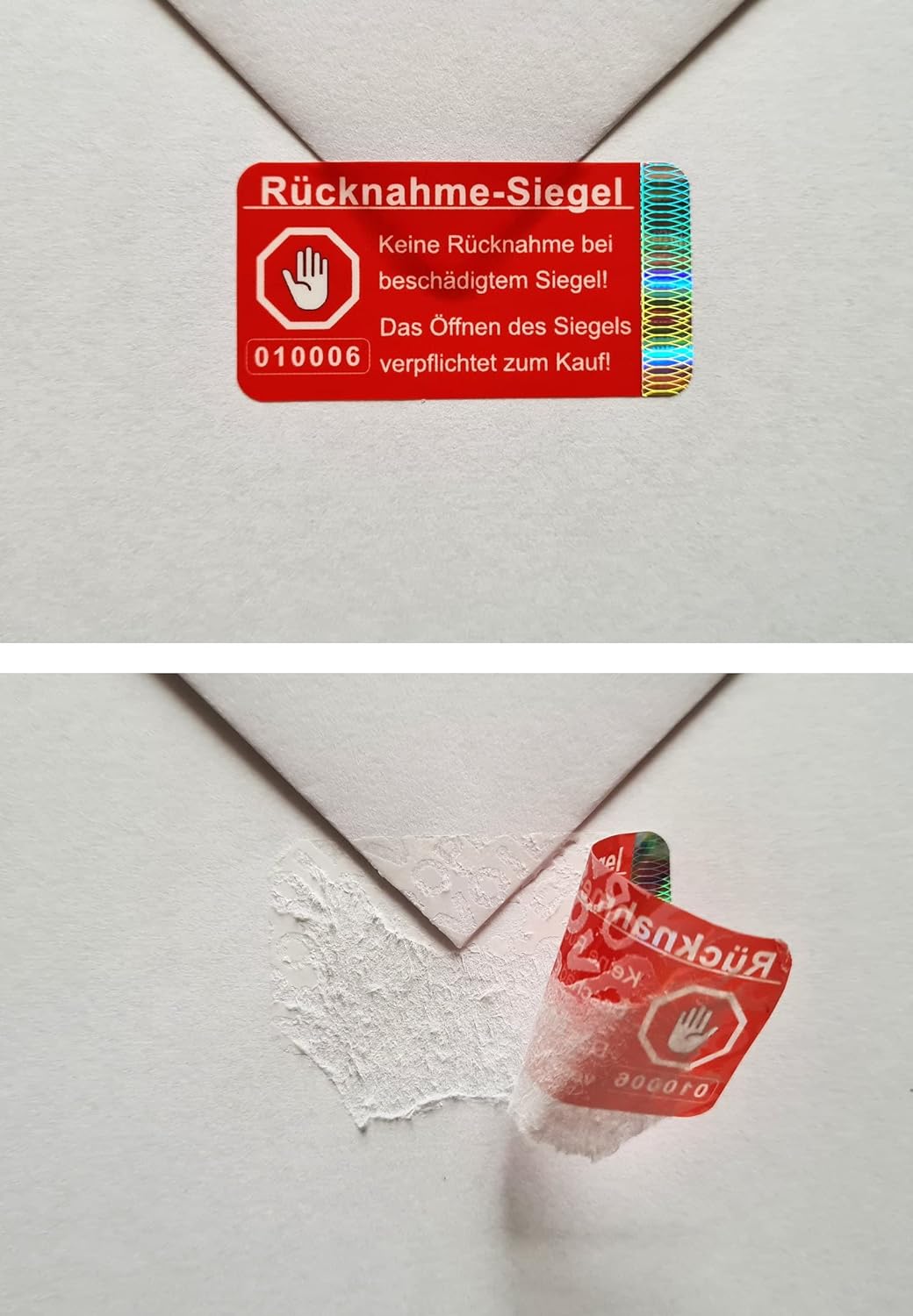 1200 Stk - Rücknahme-Siegel 48 * 25mm rot - Rücknahmesiegel, Sicherheitssiegel, Qualitätssiegel, Gar