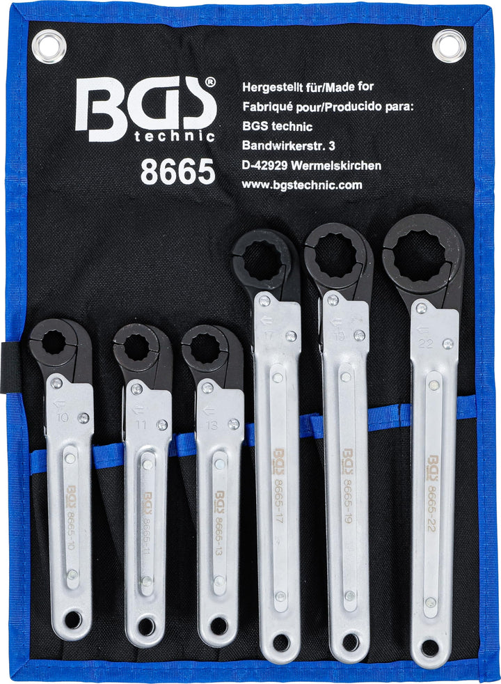 BGS 8665 | Leitungs-Ratschenschlüssel-Satz | 6-tlg. Satz | 6-tlg. | 10 - 11 - 13 - 17 - 19 -22 mm, S