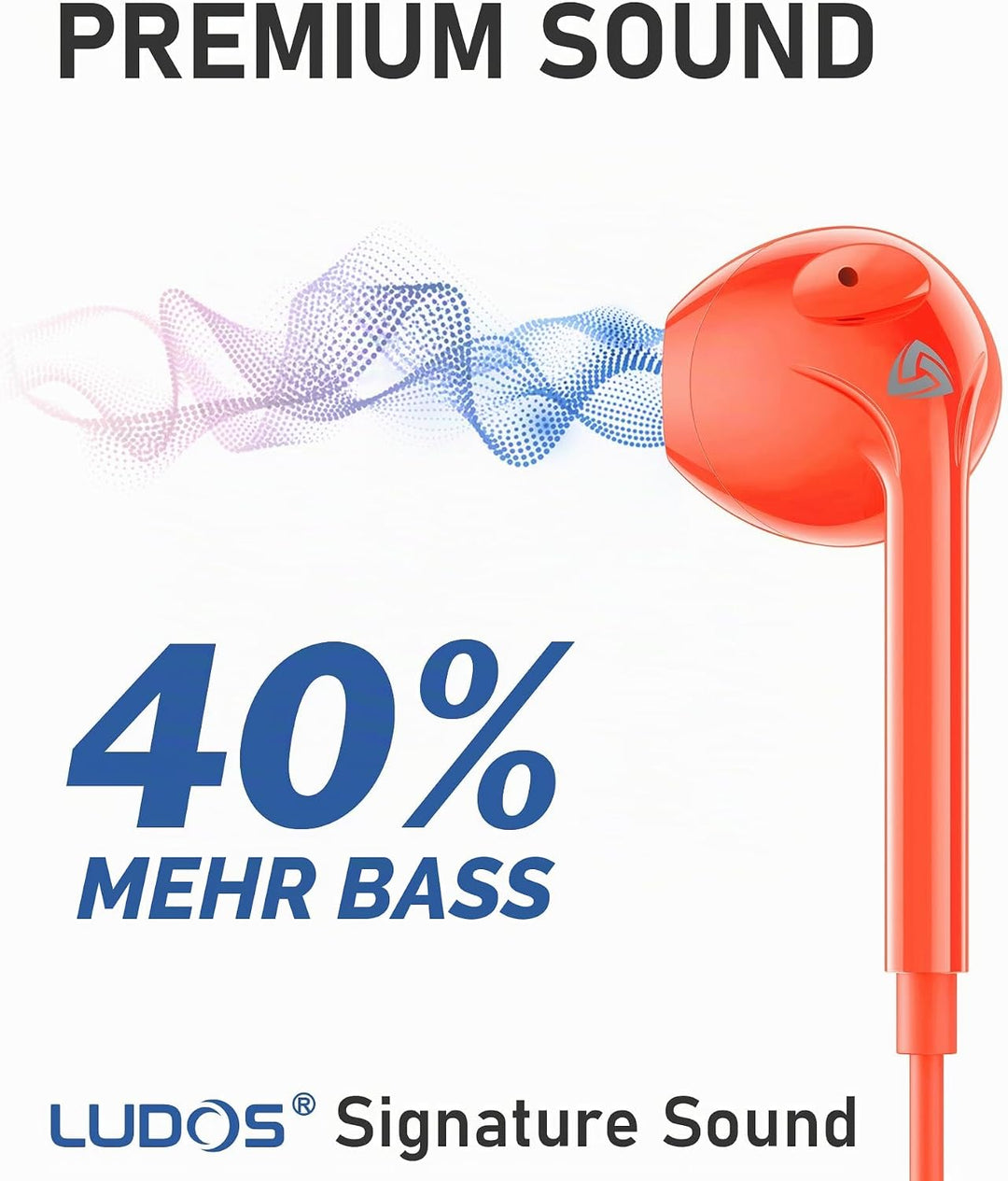 LUDOS Zenith Kopfhörer In Ear Kopfhörer mit Kabel und Mikrofon, 2-Jahre Garantie, In Ear Ohrhörer, 3