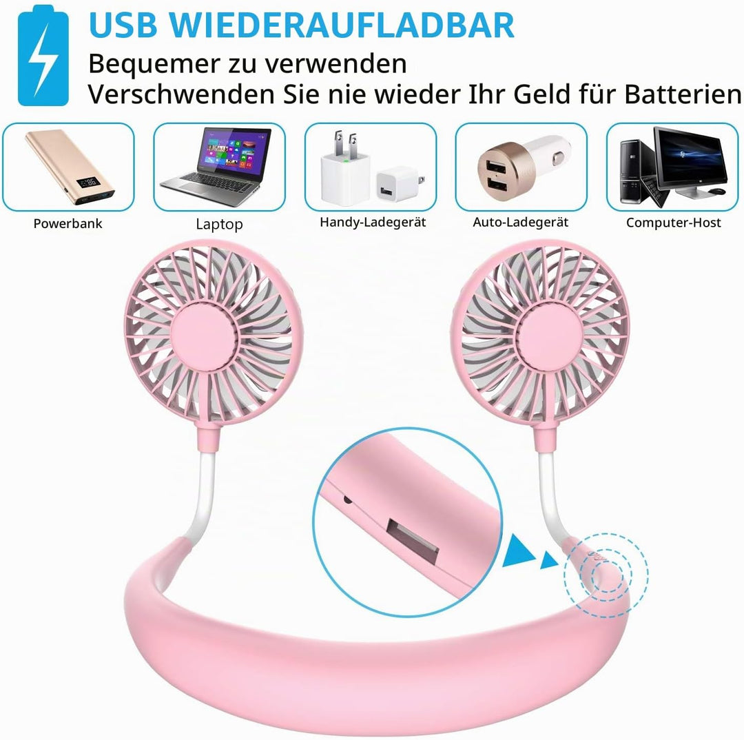 ITSHINY Nackenventilator, tragbar, Mini-USB-Ventilator, tragbarer Hals-Ventilator, wiederaufladbar,