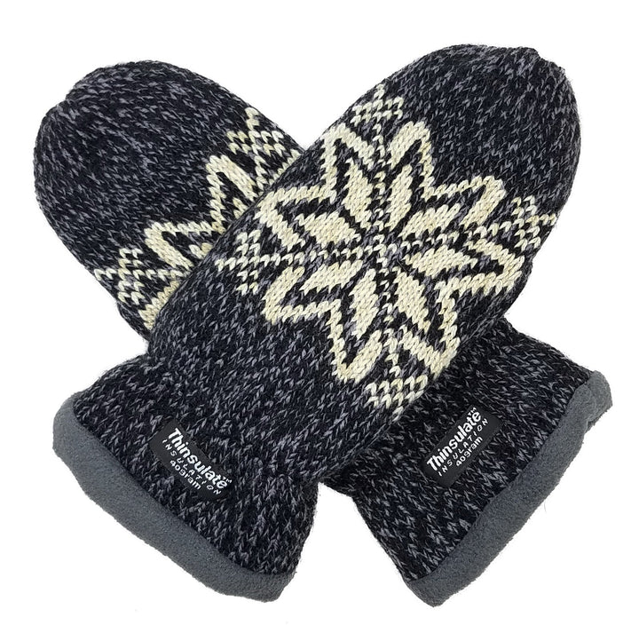 BRUCERIVER Damen Schneeflocke Strickhandschuhe mit warmem Thinsulate Fleece Futter Schwarz, Blau, Gr