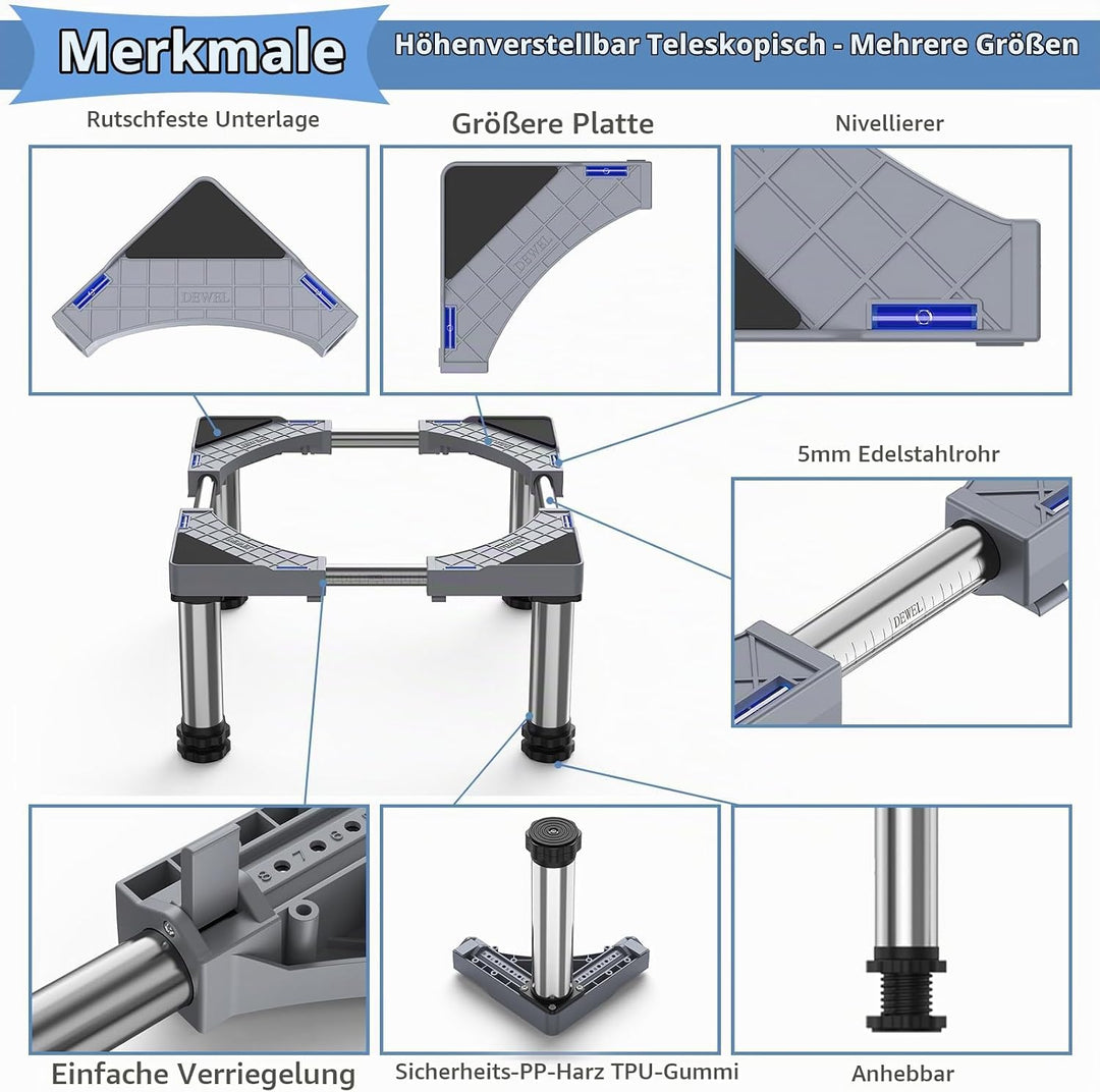 DEWEL Untergestell für Kühlschrank Sockel Höhe 23-26cm Verstellbare Sockel für spülmaschine Gefriert