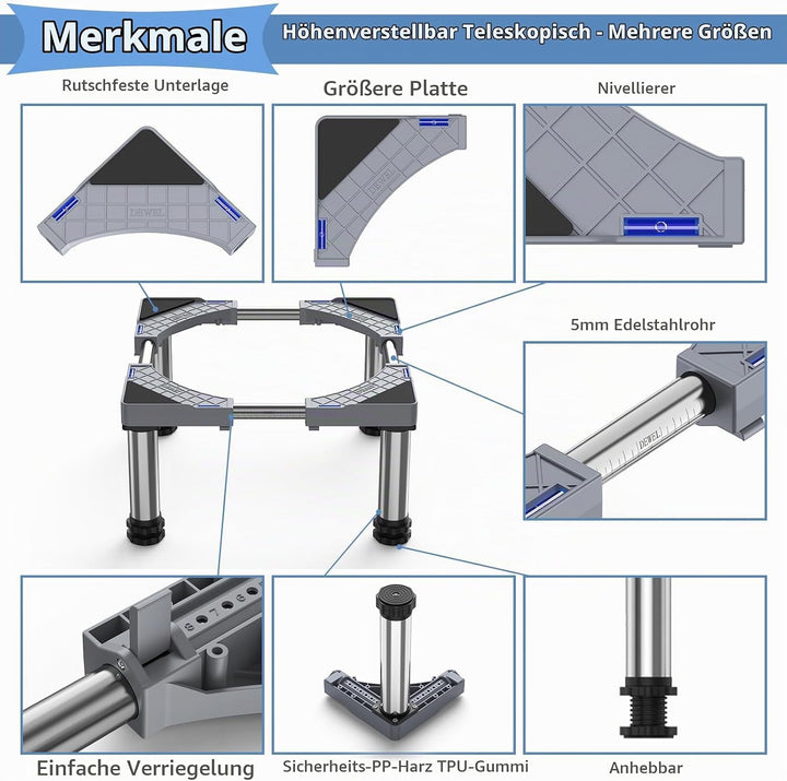 DEWEL Untergestell für Kühlschrank Sockel Höhe 23-26cm Verstellbare Sockel für spülmaschine Gefriert