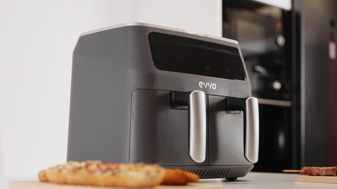 EVVO Luftfritteuse ohne Öl, 8 l, 2.800 W, Doppelkorb, Antihaftbehälter, Dual-Cyclone-Technologie, 10