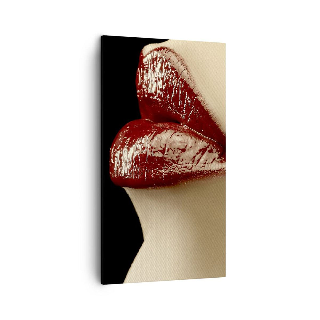 Bilder auf Leinwand Frau rote Lippen Lippenstift Gesicht Leinwandbild mit Rahmen 45x80cm Wandbilder