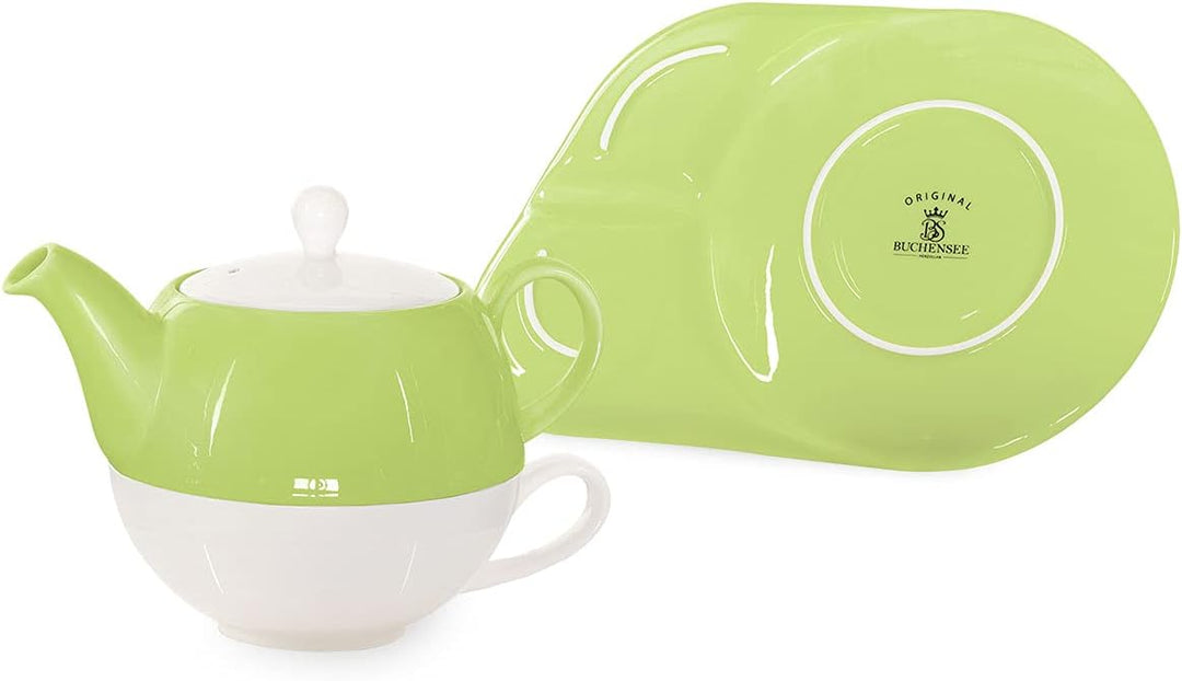 tea4chill Buchensee Tea for One mit Sieb Lena 500ml aus Crystal Bone China Porzellan in grün. Teekan