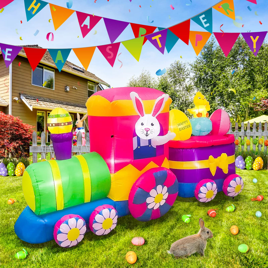 Kalolary Aufblasbarer Hase für Ostern, 8 Fuss lang Aufblasbarer Osterhase im Zug Blow up Ostern Outd