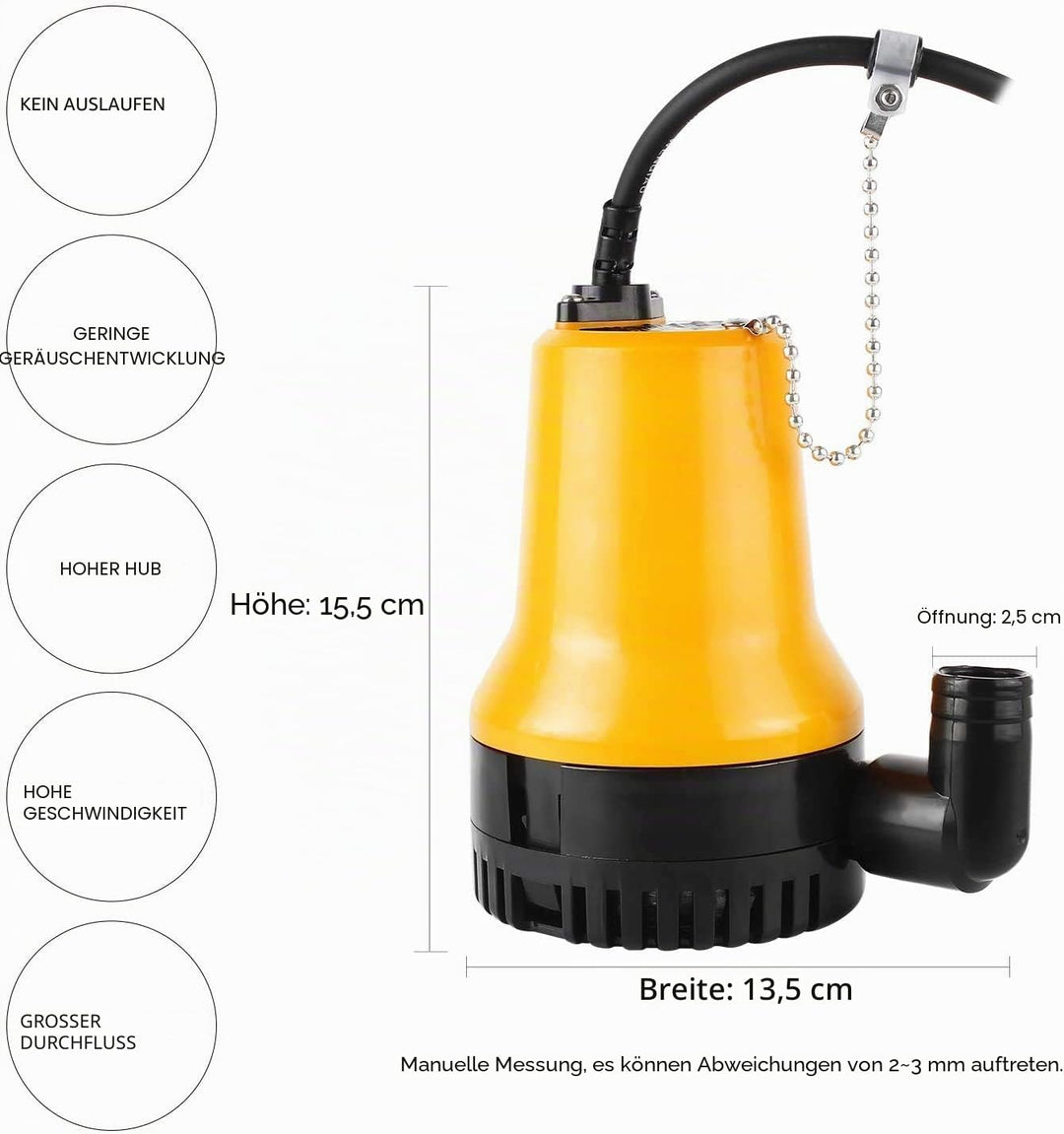 everfarel Tauchpumpe Wasserpumpe DC 12V 60W 3600L/H für Teich Boot mit 1.3m Kabel