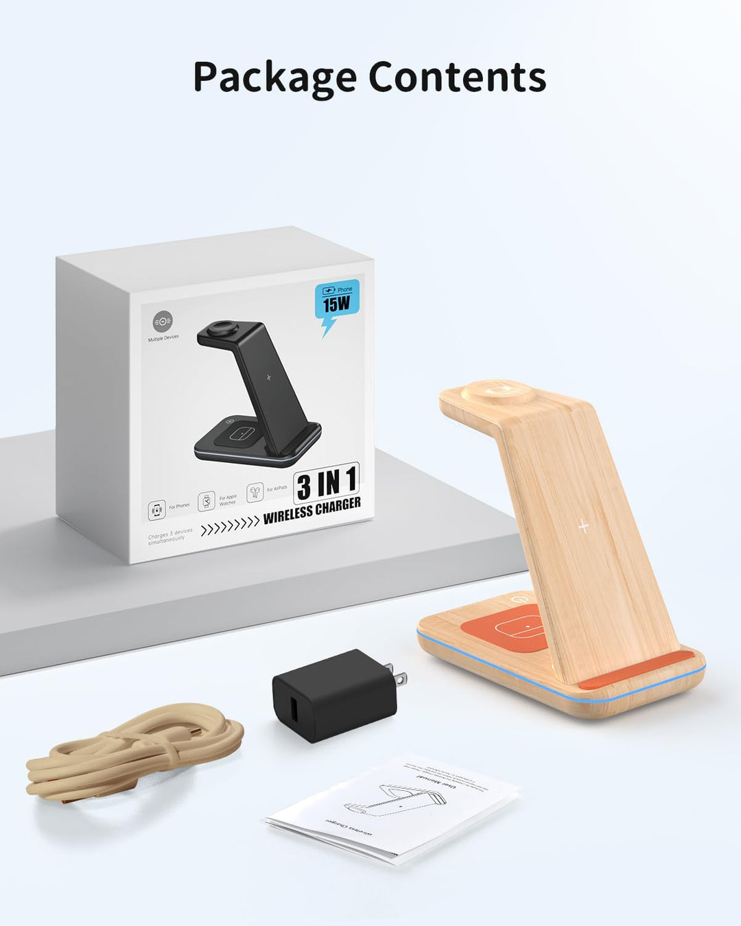 GEEKERA Wireless Charger, 3 in 1 Induktive Ladestation für iPhone 16/15/14/13/12/11/Pro Max, Ladesta