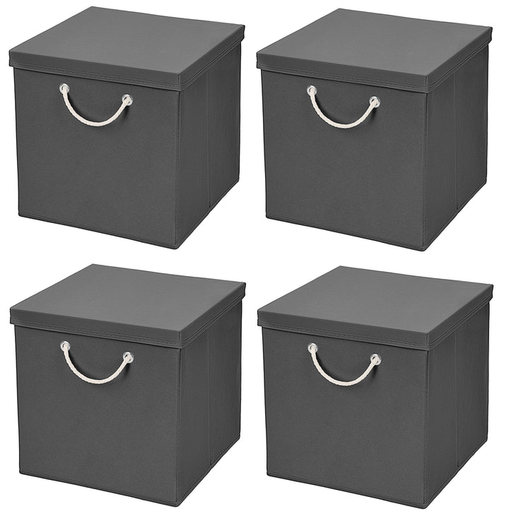 StickandShine 4er Set Dunkelgrau Faltbox 30 x 30 x 30 cm Aufbewahrungsbox faltbar mit Kordel und mit