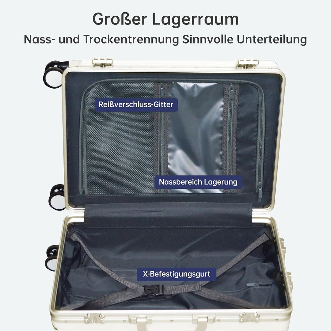 Turmaster Patented Airline Genehmigt Handgepäck mit Spinner-Rädern, 20 Zoll Koffer mit Aluminiumrahm