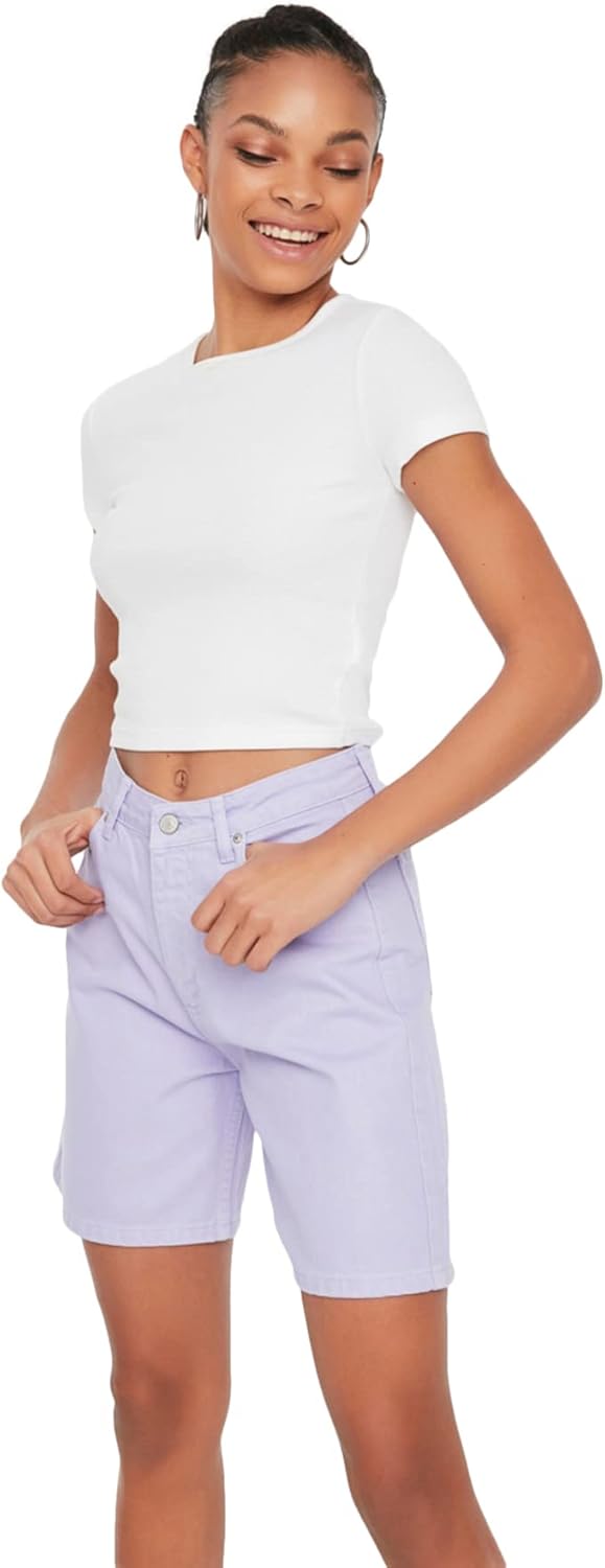 TRENDYOL Damen Lange Denim Casual Shorts 36 Lila, 36 Lila