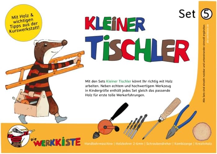 Kinder Werkzeugset ‘’Tischlerset 5 - Kinder Bohrset’’ ab 6 Jahren | Echtes Werkzeug für Kinder mit H