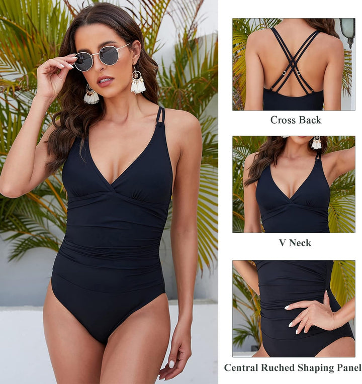 Badeanzug Damen Schwimmanzug Bauchweg Sexy V Ausschnitt Bademode Push Up Swimming Suits Women Badean