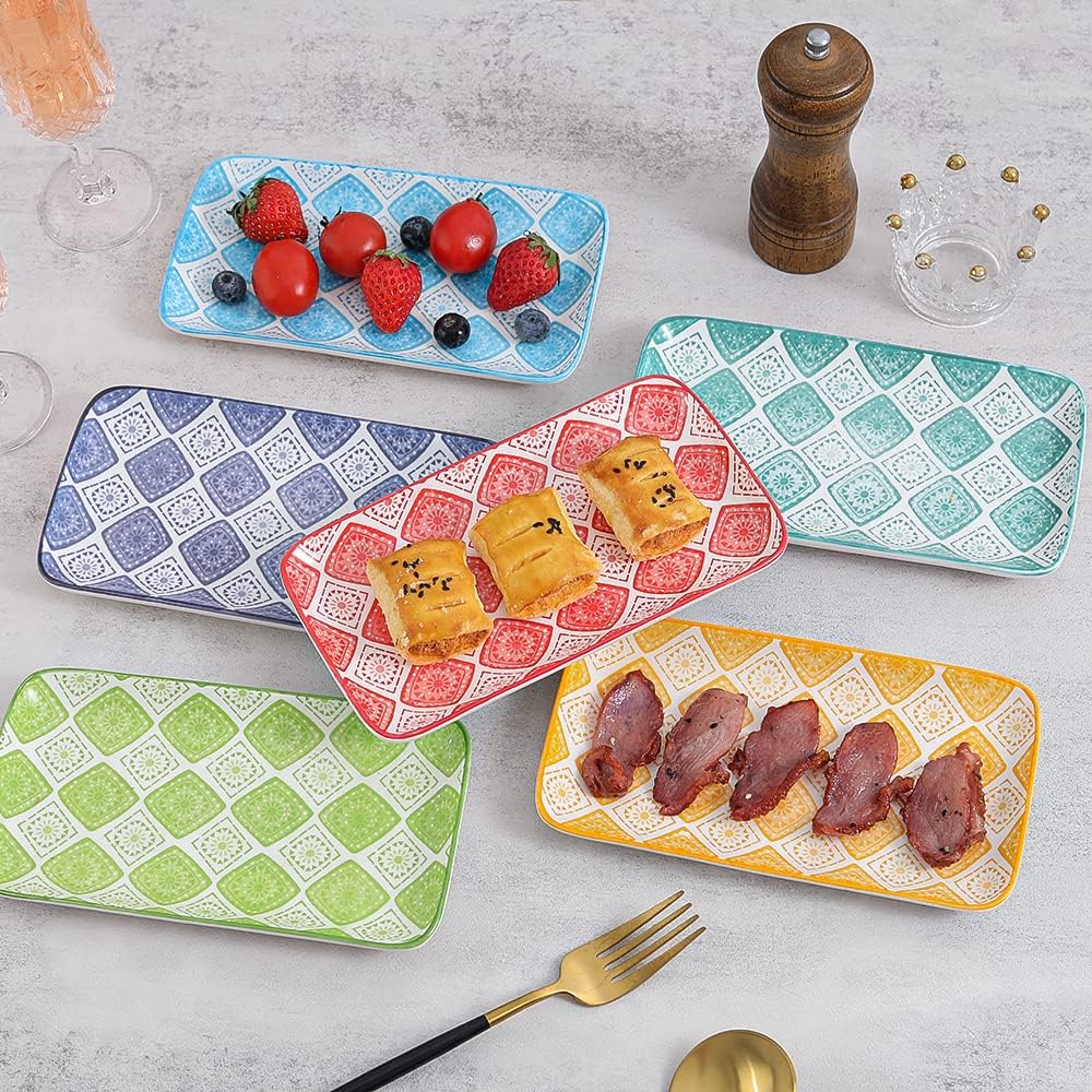 Servierteller Rechteckig Teller Set Porzellan - Rechteckige Teller für Sushi | Dessert | Snack | Vor