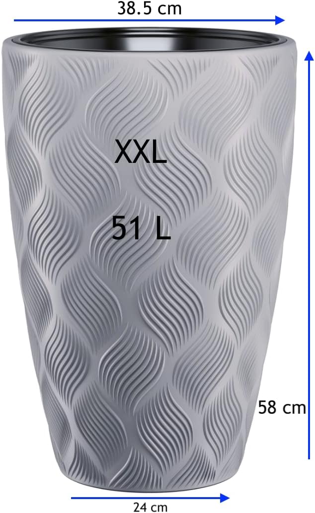 MELTOM Blumentopf mit Bewässerungssystem Rund Hoch 3D Effekt Dekorativ, Farbe: Grau, DxH: 39 x 58 cm
