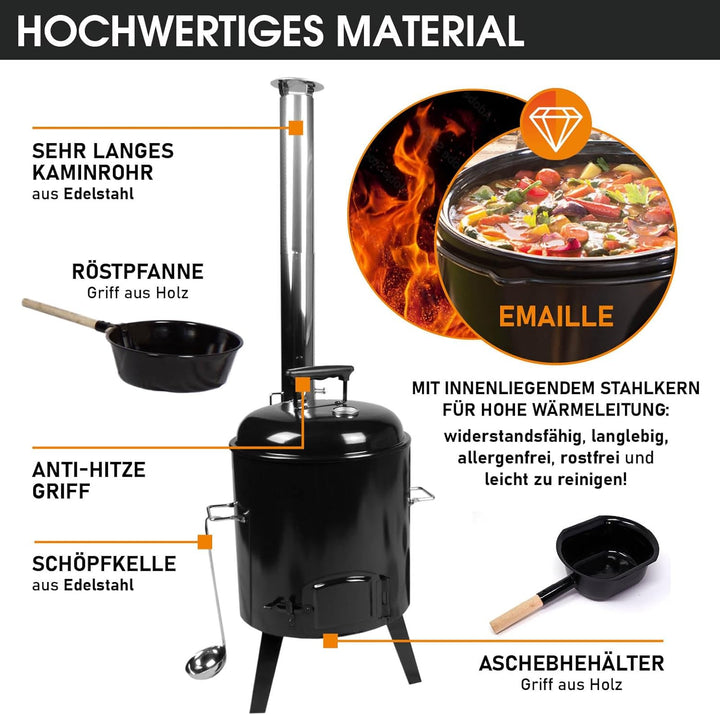 BRAST® Eintopfofen mit Grillfunktion Ofen Kugelgrill Barbecue Grill Outdoor-Küche Gulaschkanone Supp