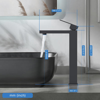 DETBOM Wasserhahn Bad 2er-Pack Matt Schwarz, extra hohe Armatur mit 250mm Auslaufhöhe für Aufsetzwas