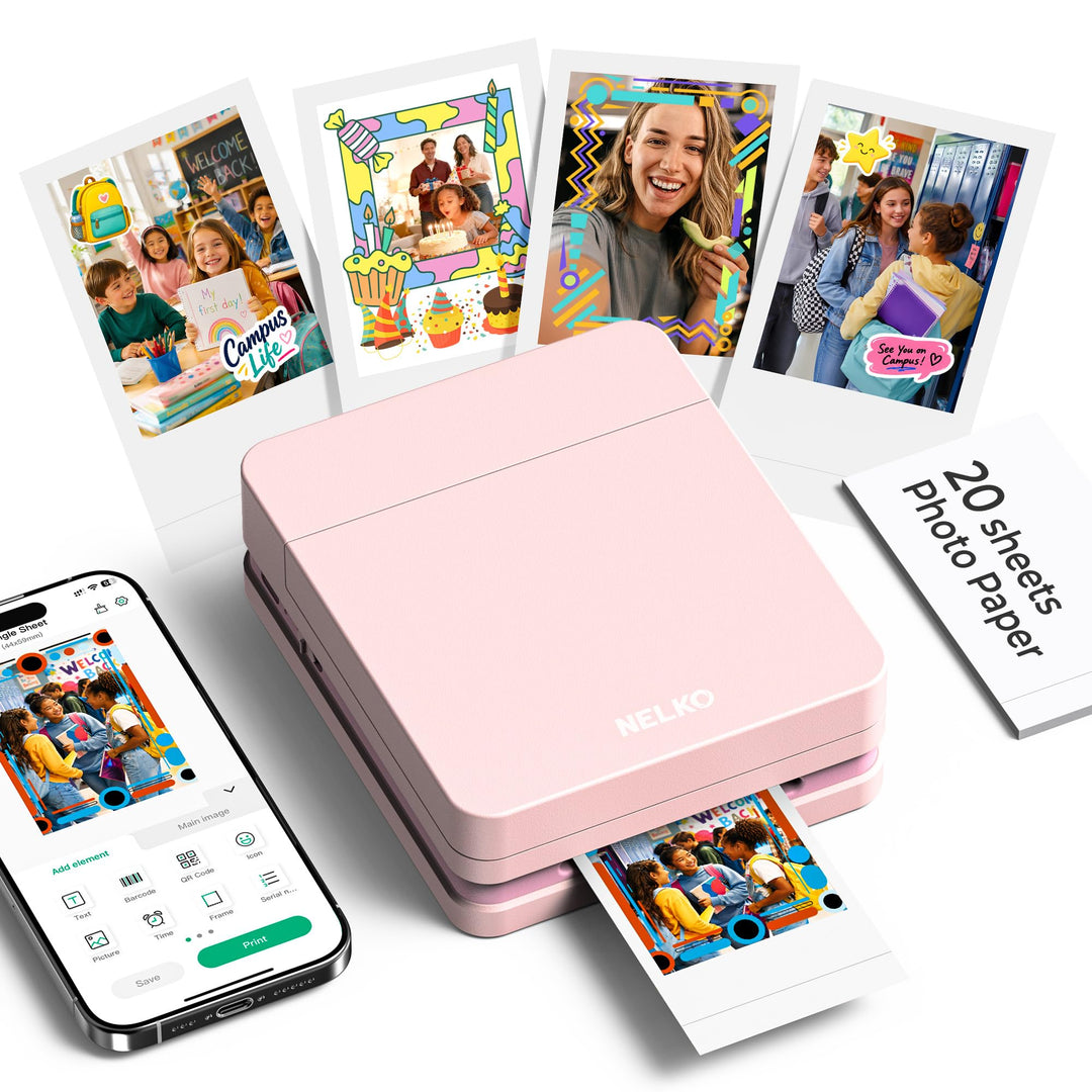 Nelko Fotodrucker PP01 Farbe Tragbarer Mini Fotodrucker, Rosa