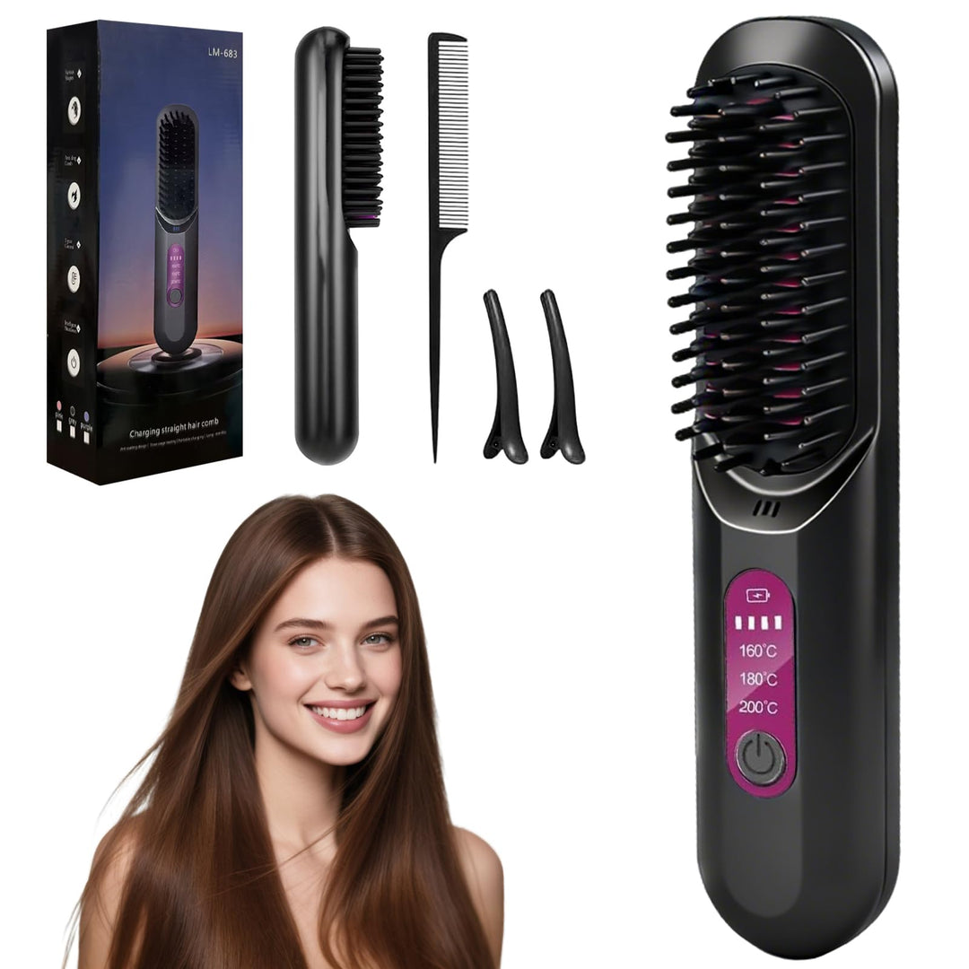 Glättbürste Kabellos Stylingbürste für Kurze Haare, Tragbare Glättungsbürste für Haarstyling, Go Bru