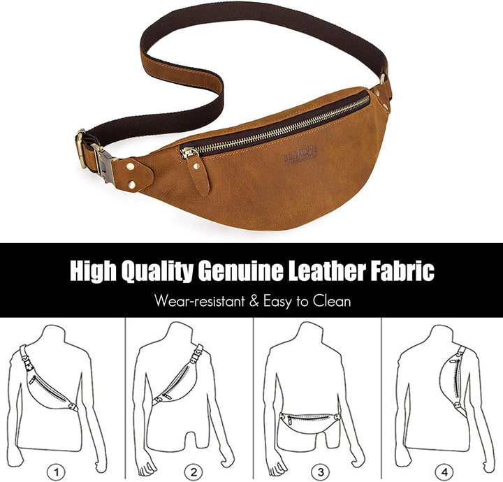 FANDARE Retro Brusttasche Leder Bauchtasche Sling Waist Bag Herren Unternehmen Schultertasche Umhäng