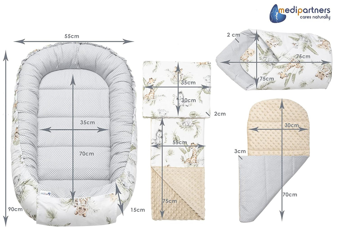 Medi Partners 5 teilig Babynestchen Set Babynest 100x60x15 herausnehmbarer Einsatz Bett Kuschelnest