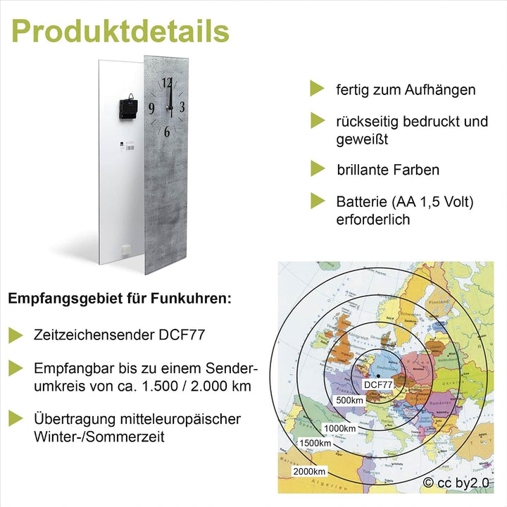ARTLAND Wanduhr ohne Tickgeräusche Glas Funkuhr 20x60 cm Rechteckig Lautlos Natur Design Zen Spa Ste