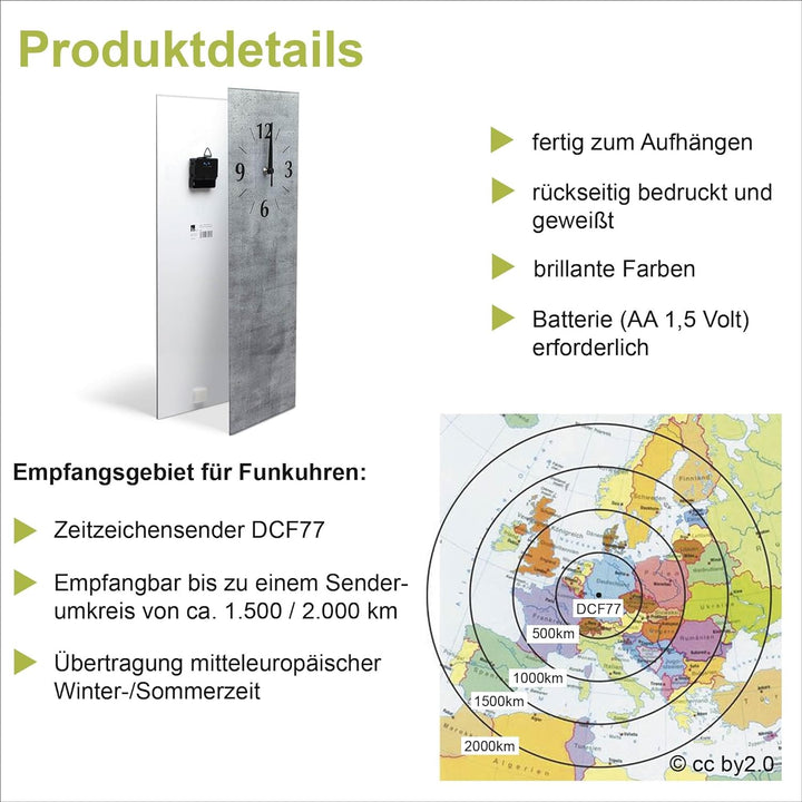 ARTLAND Wanduhr ohne Tickgeräusche Glas Funkuhr 20x60 cm Rechteckig Lautlos Landschaftsbilder Natur