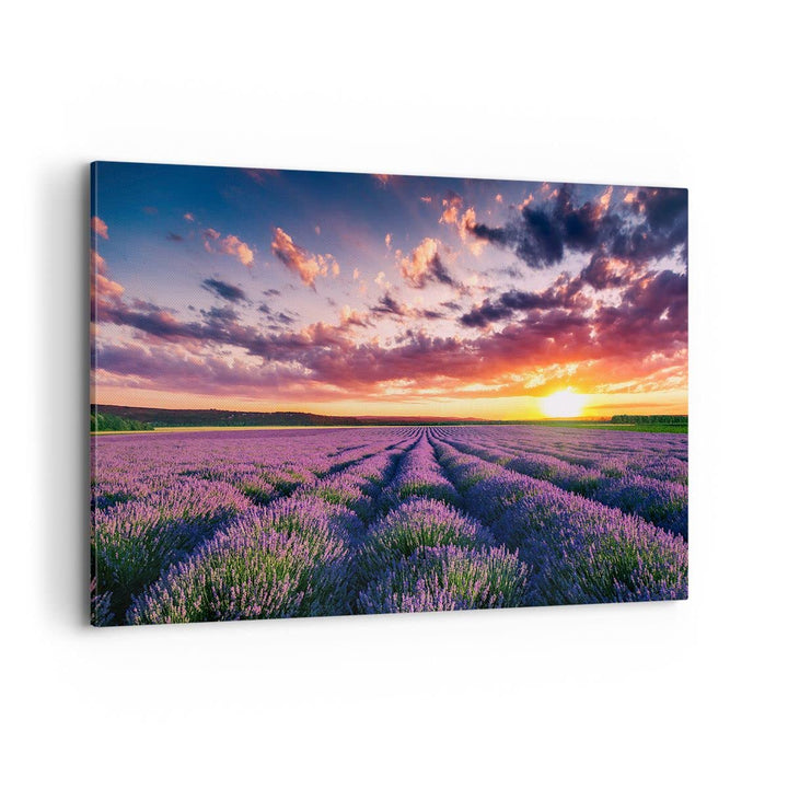 Bilder auf Leinwand 100x70cm Leinwandbild mit Rahmen Lavendel Berge Feld Gross Wanddeko Bild Schlafz