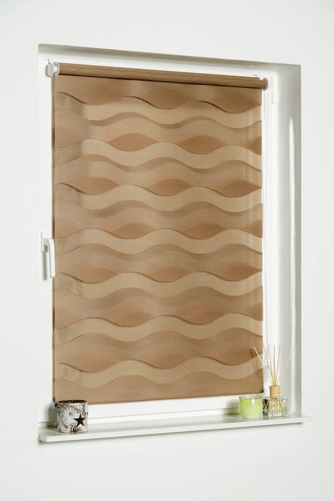 K-home Klemmfix Doppelrollo "Welle" ohne Bohren - Taupe 50 cm x 150 cm (B x L) 50 x 150 cm Taupe, 50