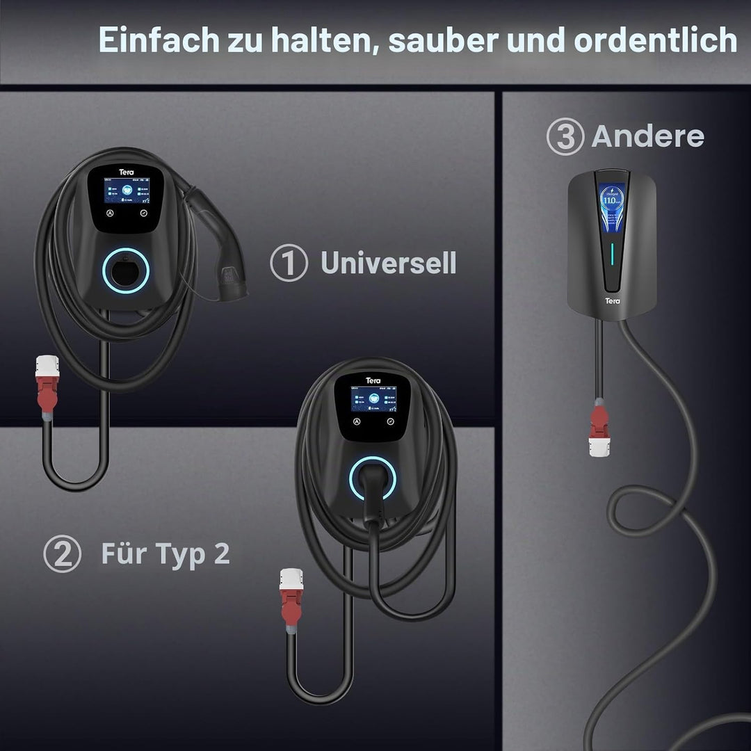 Tera EV Ladegerät Smart APP mit 32A Typ 2 22kW oder 11kW Heim Ladestation 400V CE & TÜV Wallbox 7m L