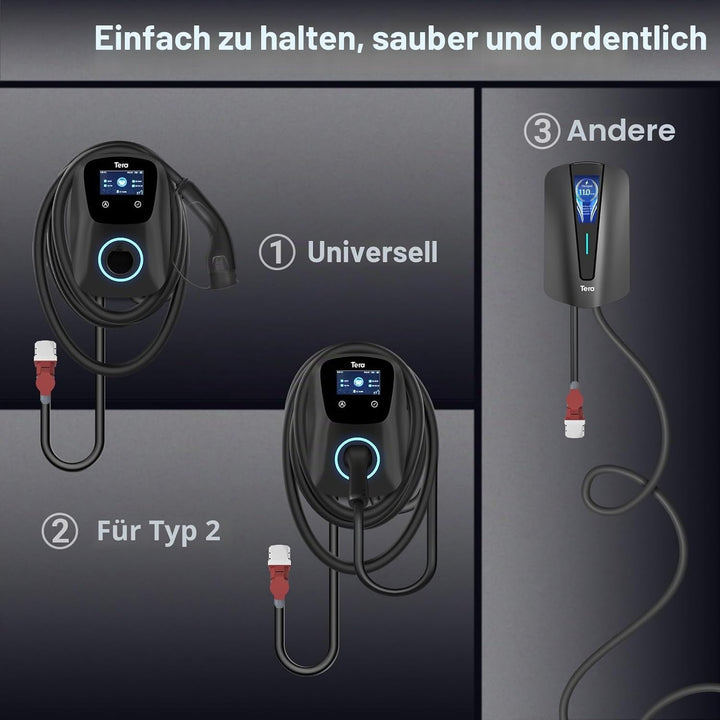 Tera EV Ladegerät Smart APP mit 32A Typ 2 22kW oder 11kW Heim Ladestation 400V CE & TÜV Wallbox 7m L