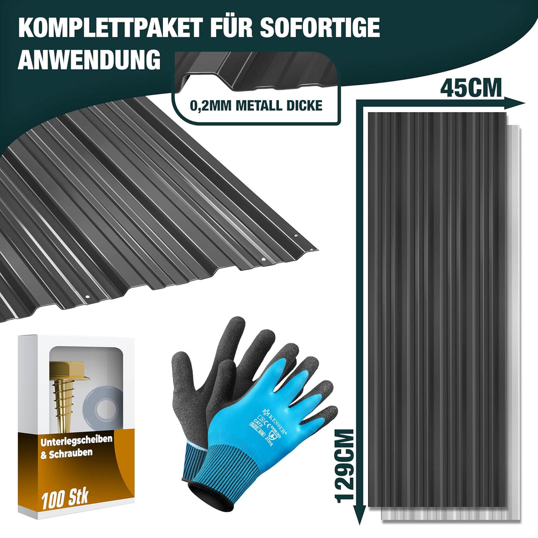 KESSER® 12x Profilblech Trapezblech 129cm x 45cm = 7 m² - Dachblech für Gerätehaus, Dachplatten Verz