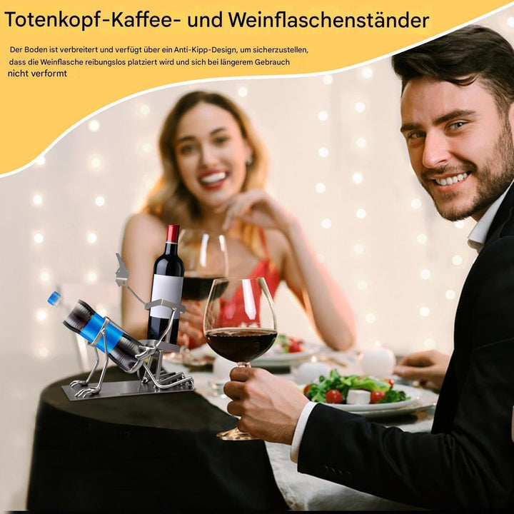 Totenkopf-Cola- und Weinflaschenständer,Halloween Weinflaschenständer,Lustiger Metall-Schädel-Skelet