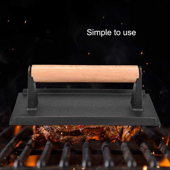 Tomotato Grillpresse Gusseisen Fleischbeschwerer Heavy Duty Steak Beschwerer Speckpresse mit Holzgri